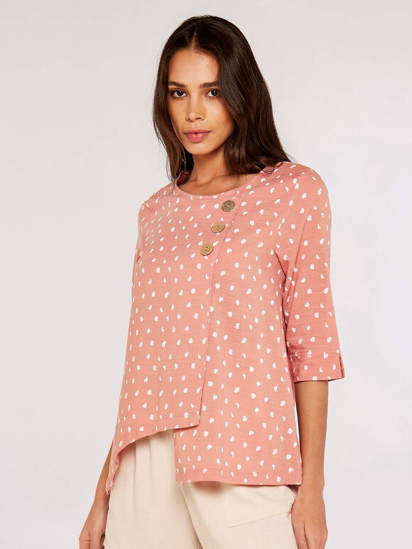 Irregular Spot Asymmetric Wrap Top, Pink, large