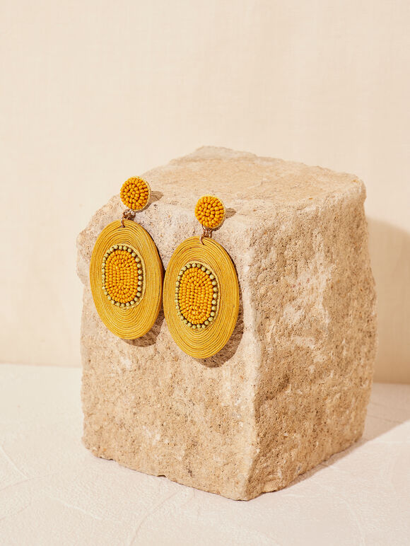 Mango Beaded Oval Earrings, Yellow, large
