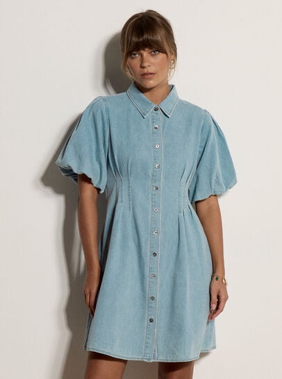 Cotton Denim Shirt Mini Dress