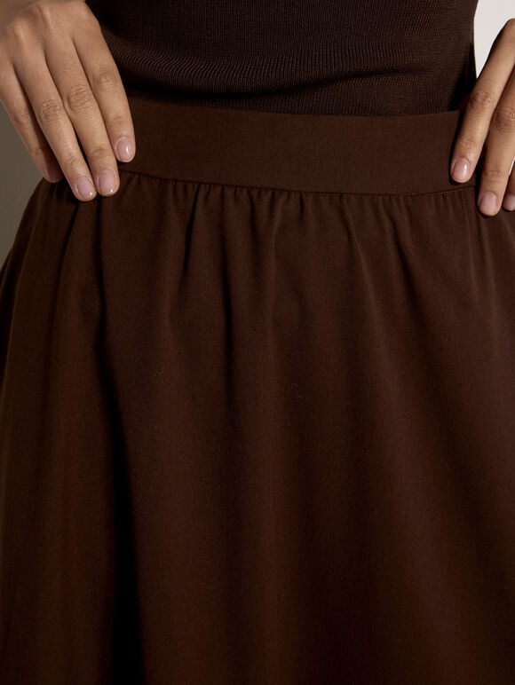 Brushed Twill A-Line Midi Skirt, Brown, large