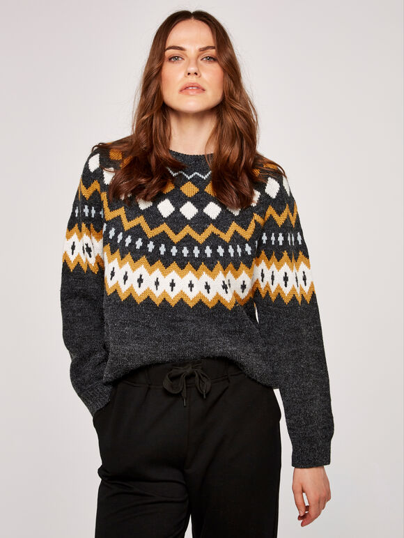 Pull Fairisle, gris, grand