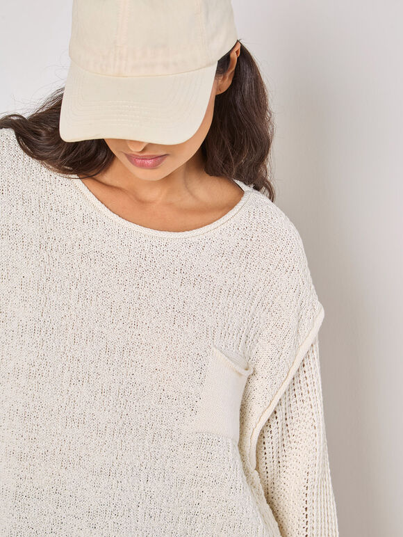 Textured Knit Oversized Jumper, White, large