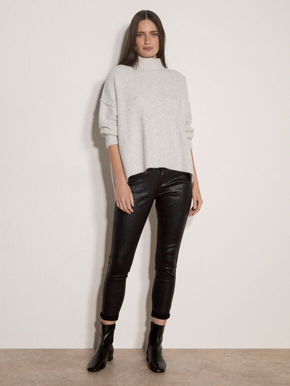 Glitter Snakeskin Skinny-Fit Jeans, Black, large