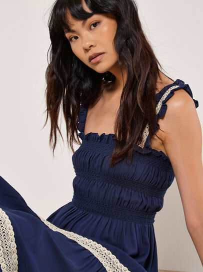Crochet Lace Tiered Midi Dress