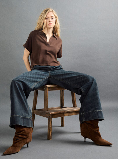Pinstripe Wide-Leg Denim Jeans
