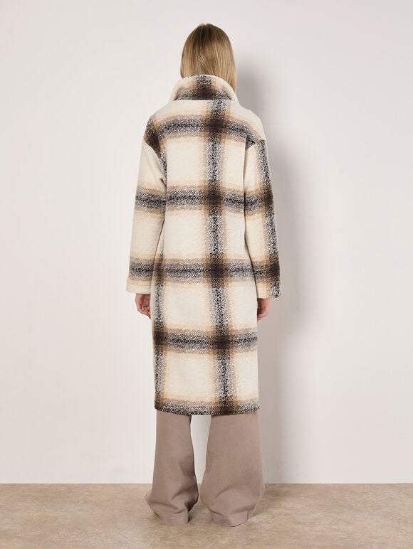 Soft Oversized Check Coat, Cream, large
