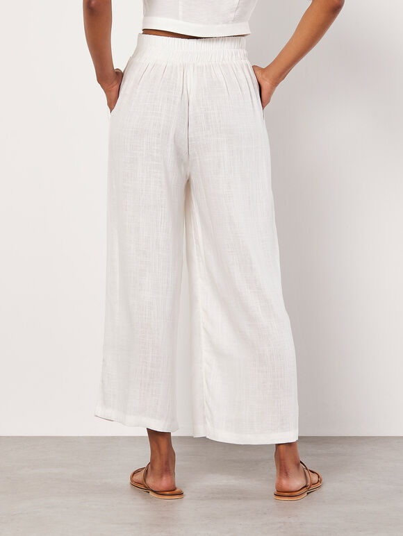 Linen Blend Cropped Palazzo Trousers, White, large