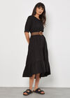 Linen Blend Tiered Midi Dress, Black, large