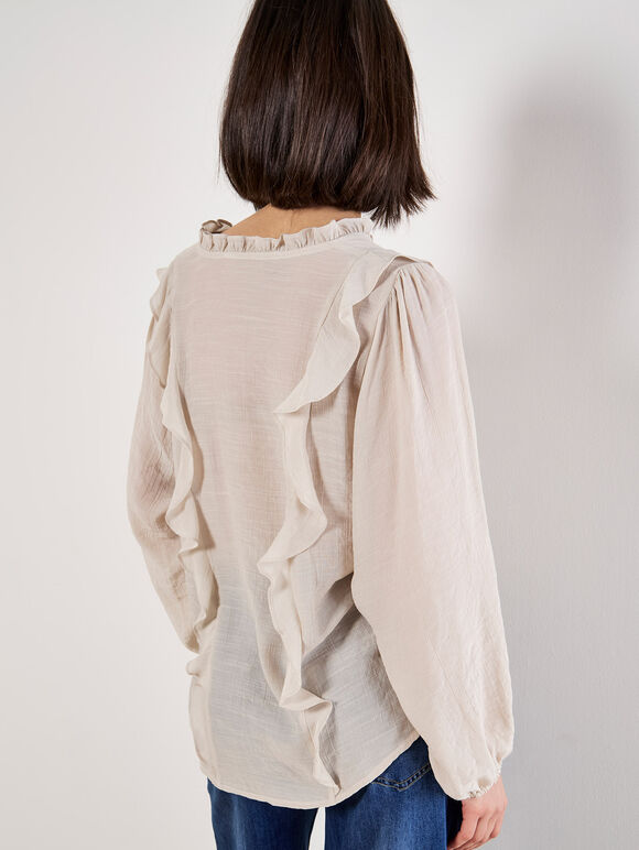 Lightweight Ruffle Blouse, Stone, large