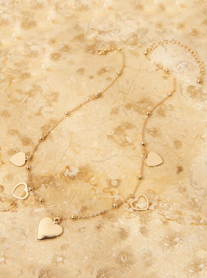 Gold Tone Heart Charm Necklace