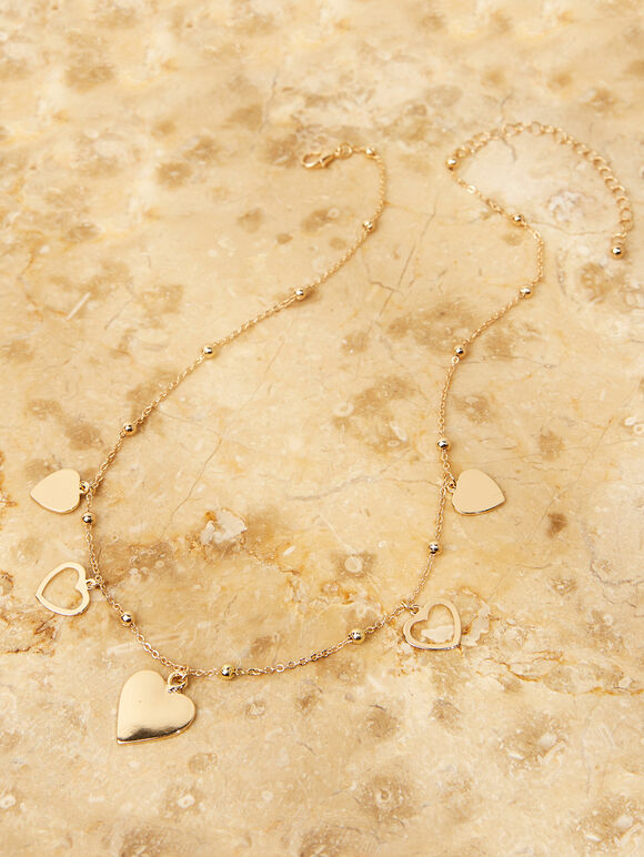 Gold Tone Heart Charm Necklace, Yellow, large