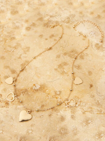 Gold Tone Multiple Heart Pendant Necklace