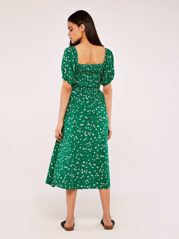 Floral Puff Sleeve Dress, Green, large