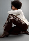 Floral Embroidered Wide-Leg Jeans, Brown, large