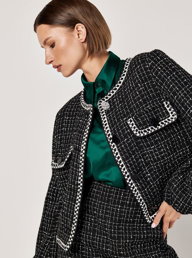 Tweed Cropped Jacket, Black, large