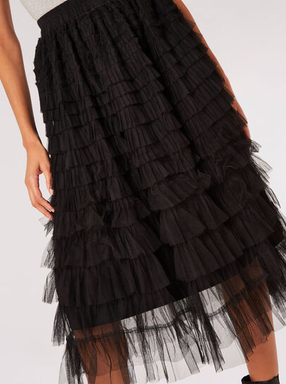 Tulle Ruffle Tiered Midi Skirt