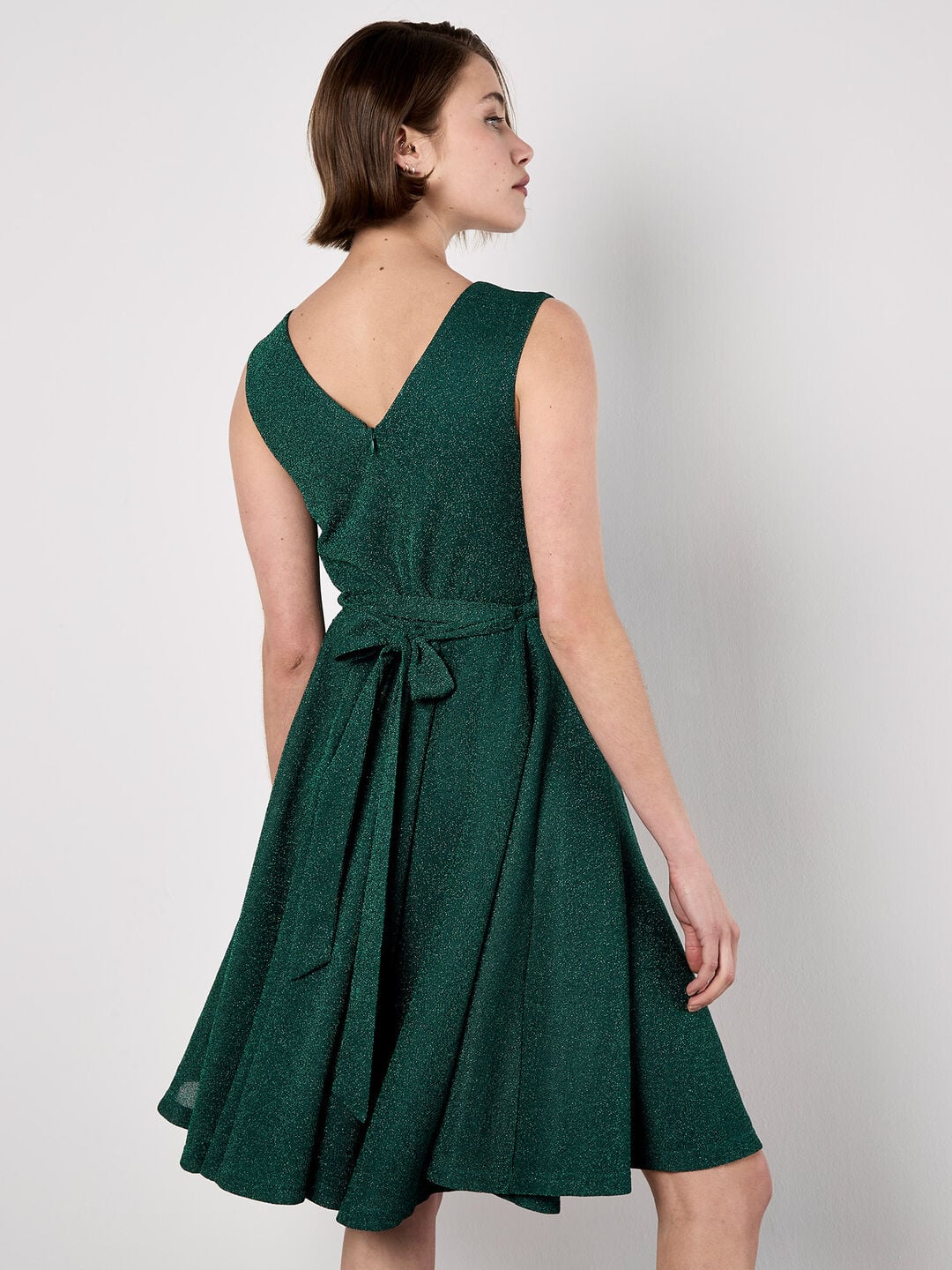 Metallic Pleat Skater Mini Dress | Apricot Clothing
