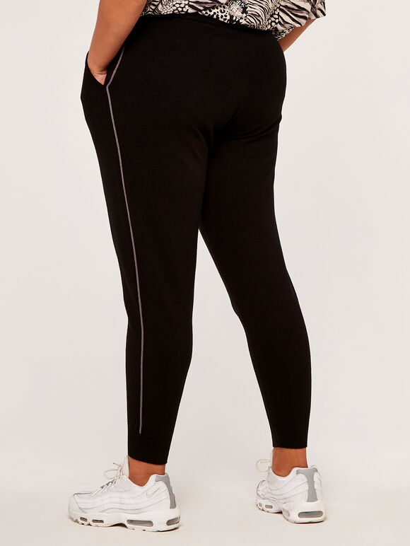 Pantalon de jogging tricoté à la taille avec cordon de serrage Curve, Noir, grand