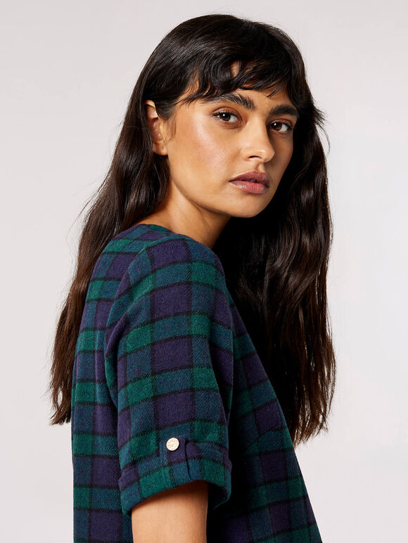Tartan Check Swing Mini Dress, Navy, large