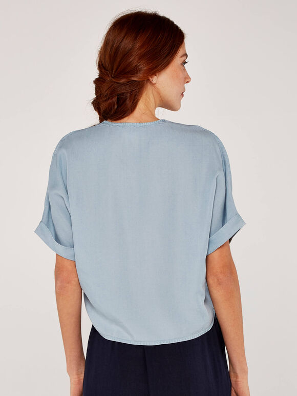 Button Tie Front Top, Blue, large