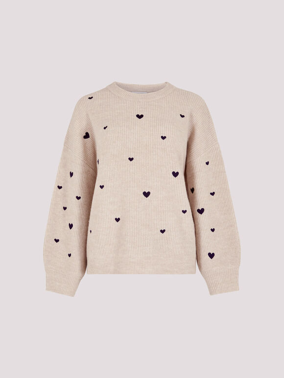 Embroidered Heart Jumper, Stone, large