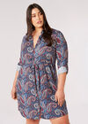 Curve Paisley Shirt Mini Robe, Bleu, grand