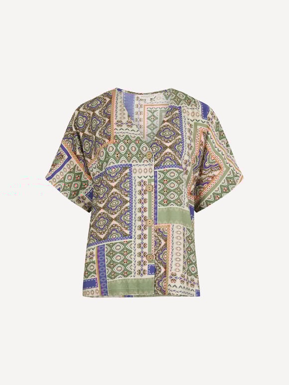 Folk Patchwork Blouse, Stone, large