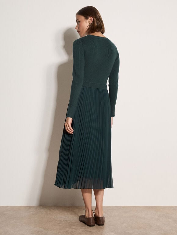 Ribbed Knit Midi Dress, Green, large