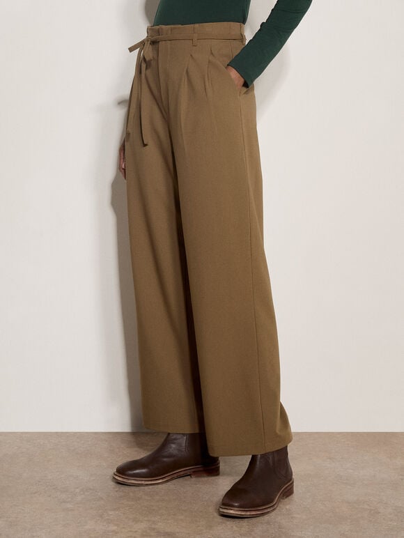 Pleat Detail Tailored Trousers, Stone, large