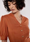 Button Down Linen Blend Midi Dress, Orange, large