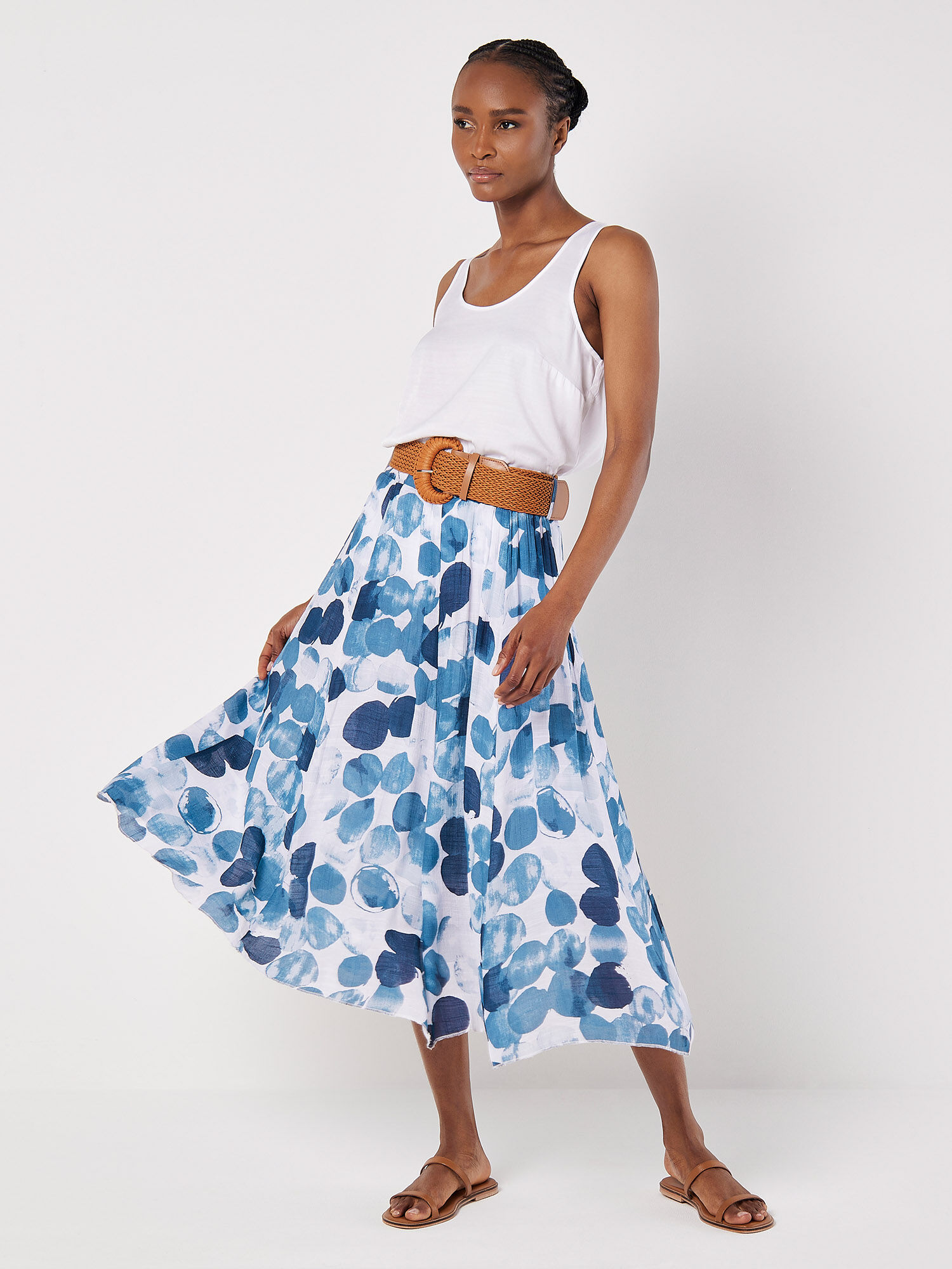 Jupe Midi Scintillante A Imprime Abstrait Vetements Apricot