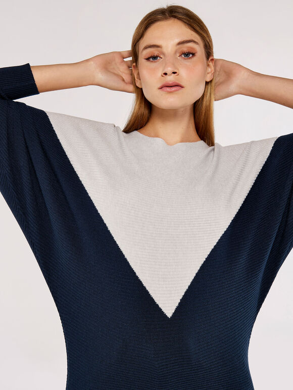 Chevron Block  Batwing Jumper, Grey, large