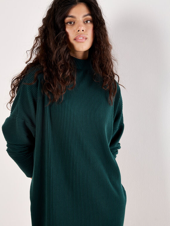 Ribbed Cocoon Mini Dress, Green, large