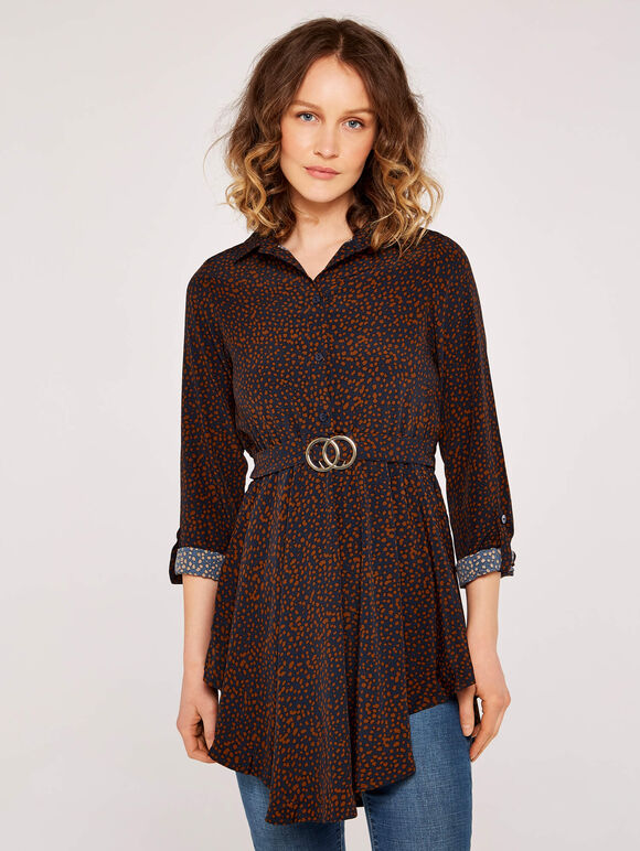 Printed Hanky Hem Dress, Navy, large