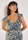 Floral Asymmetric Ruffle Midaxi Dress, Navy, large