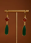 Gold Tone Stone Drop Earrings, Green, large