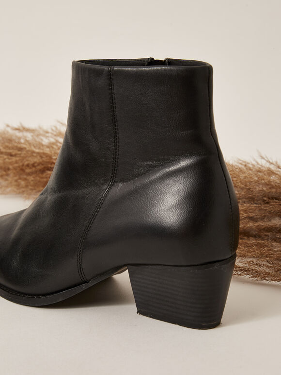 Black Ankle Leather Boot, Black, large