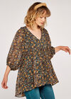 Ditsy Puff Sleeve Top, Green, large