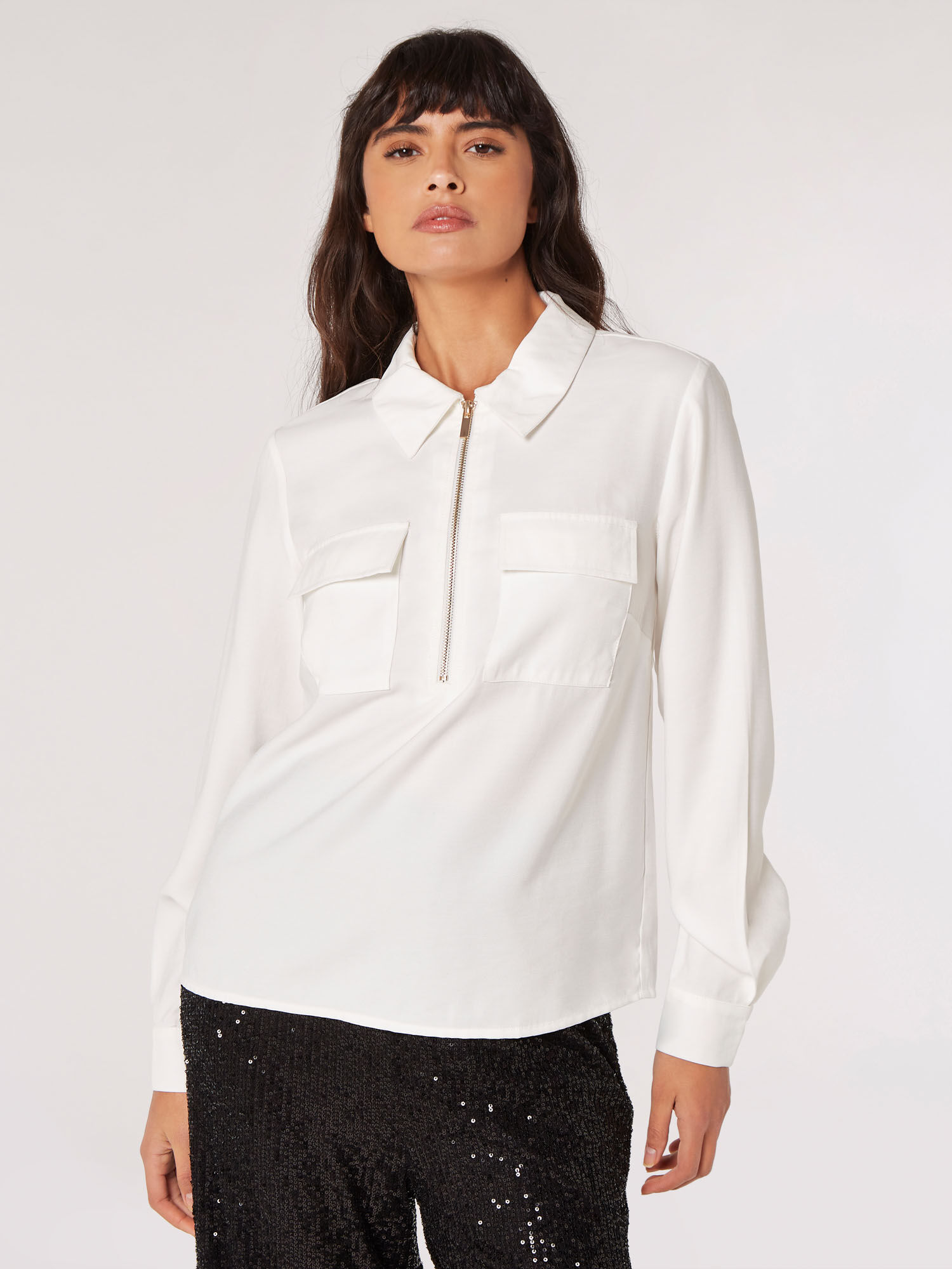 Soft Twill Zip Blouse | Apricot Clothing