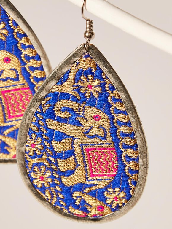 Fabric Elephant Earrings, Blue, large