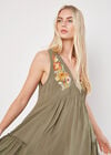 Embroidered Blooms Swing Mini Dress, Khaki, large