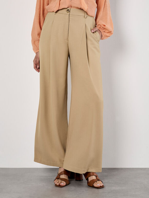 Tailored Wide-Leg Trousers, Stone, large