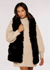 Tiered Fur Hooded Gilet, Black, large