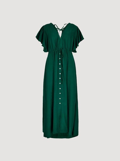 Angel Sleeve Button-Down Maxi Dress