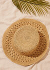 Handstitched Raffia Hat, Stone, large