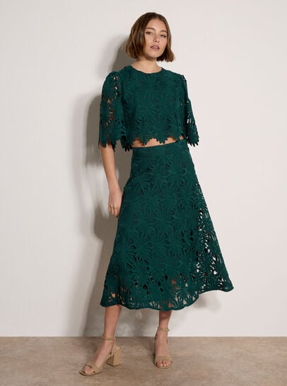 Guipure Lace Daisy Midi Skirt