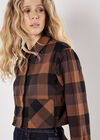 Check Print Cropped Shirt, Brown, large
