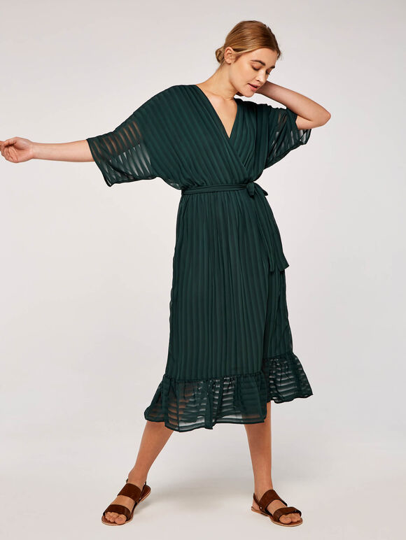 Self Stripe Ruffle Dress, Green, large