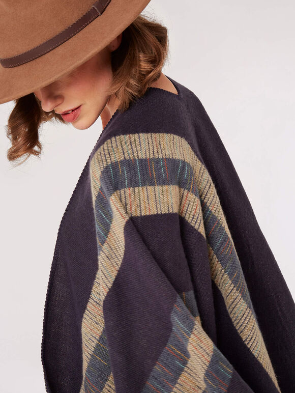 Bold Stripe Blanket Cape, Blue, large