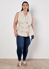 Curve Stripe Linen Blend Waistcoat, Stone, large